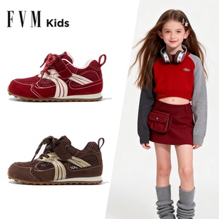 FVM女童鞋子儿童红色运动网鞋2026新款春季大童网面透气德训阿甘