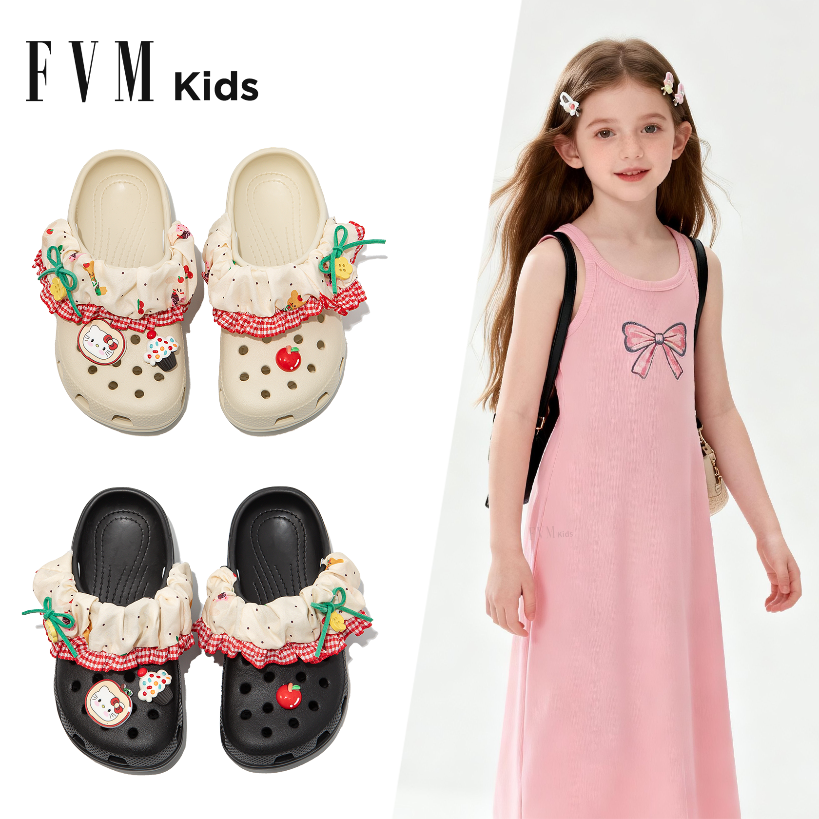 FVM女童鞋子儿童公主洞洞凉鞋2026新款夏季夏款大童包头女孩凉拖