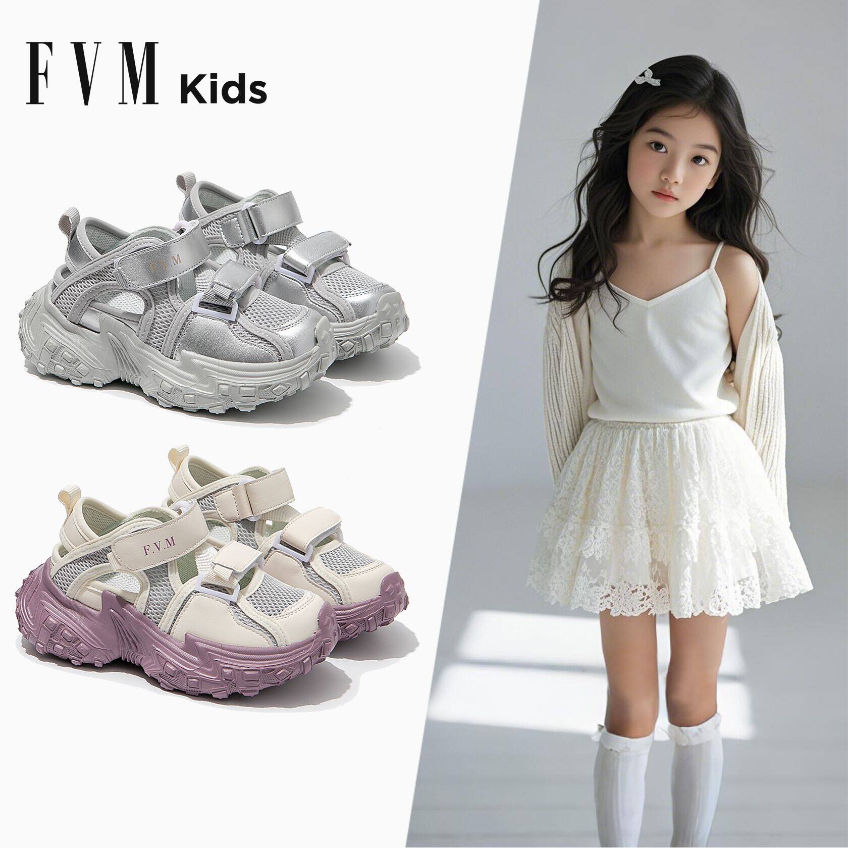 FVM女童鞋子儿童老爹运动网鞋2025新款春夏季小女孩大童网面透气