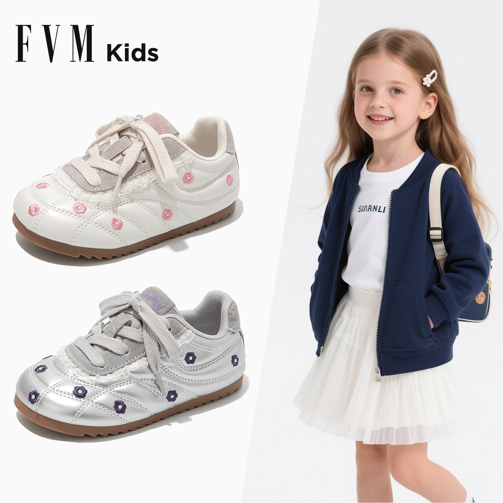 FVM女童鞋子儿童运动板鞋2025新款秋季大童休闲软底女孩小白德训