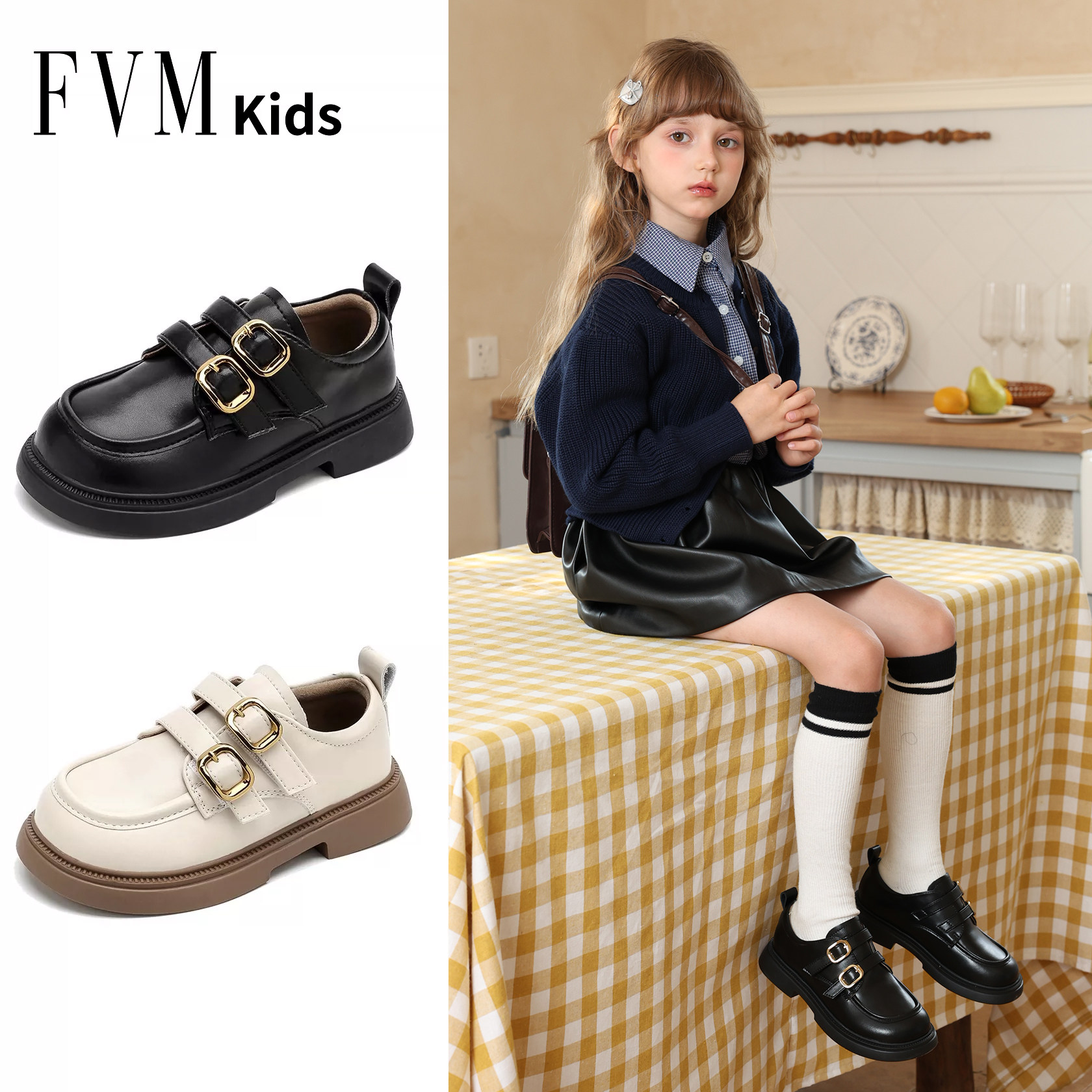 FVM女童鞋子儿童公主小皮鞋单鞋