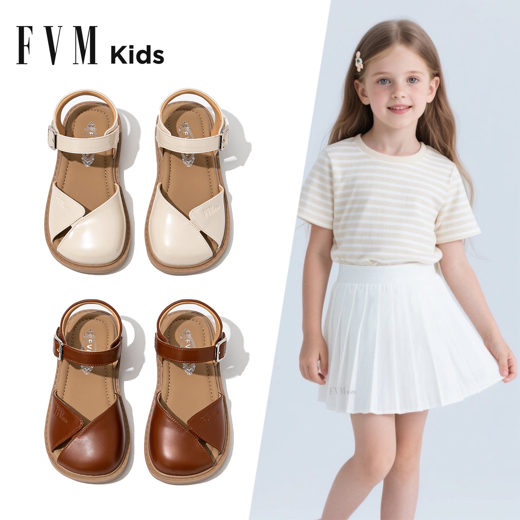 FVM女童鞋子儿童公主包头凉鞋2025新款夏季夏款女孩大童罗马软底
