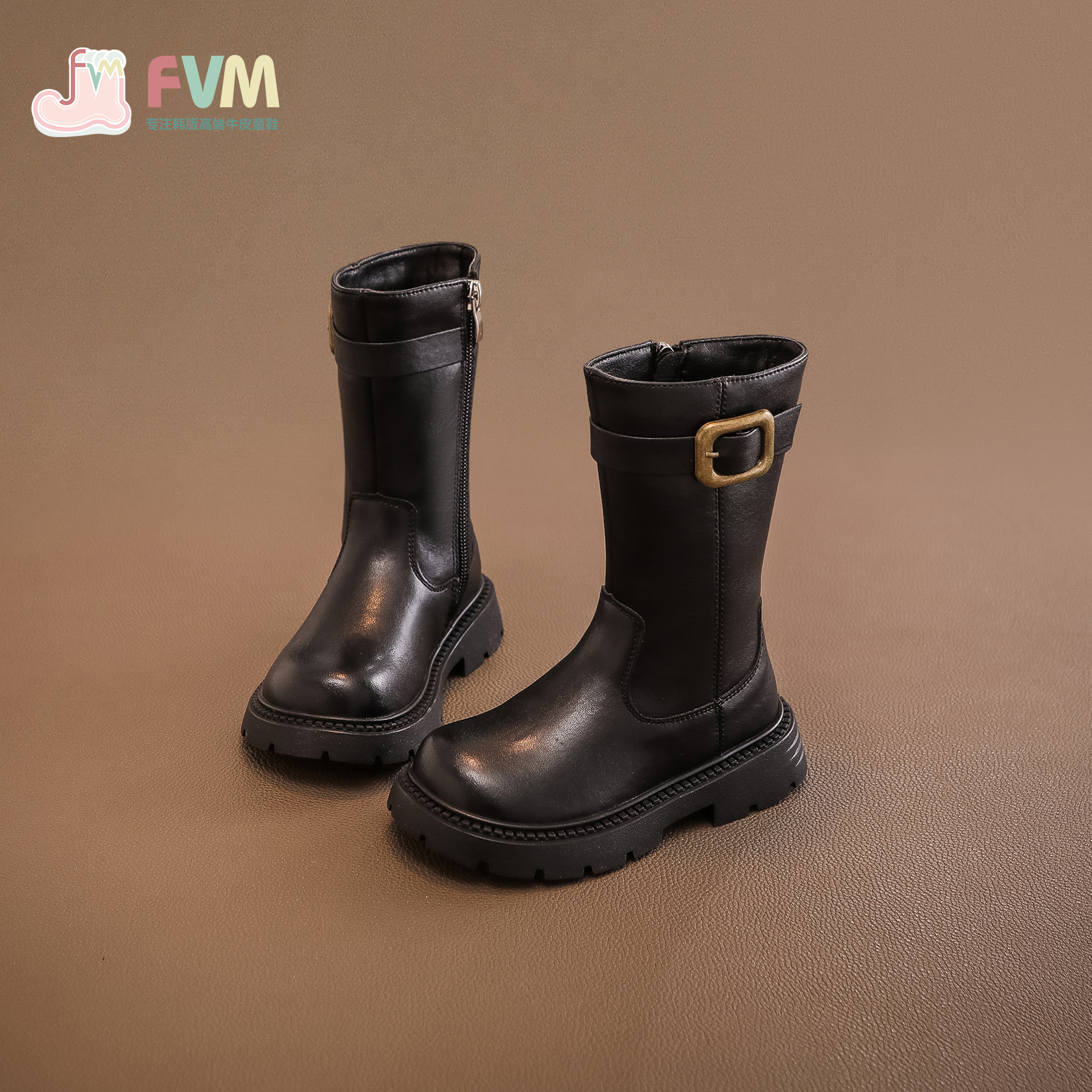 FVM高筒靴儿童秋冬季休闲皮靴
