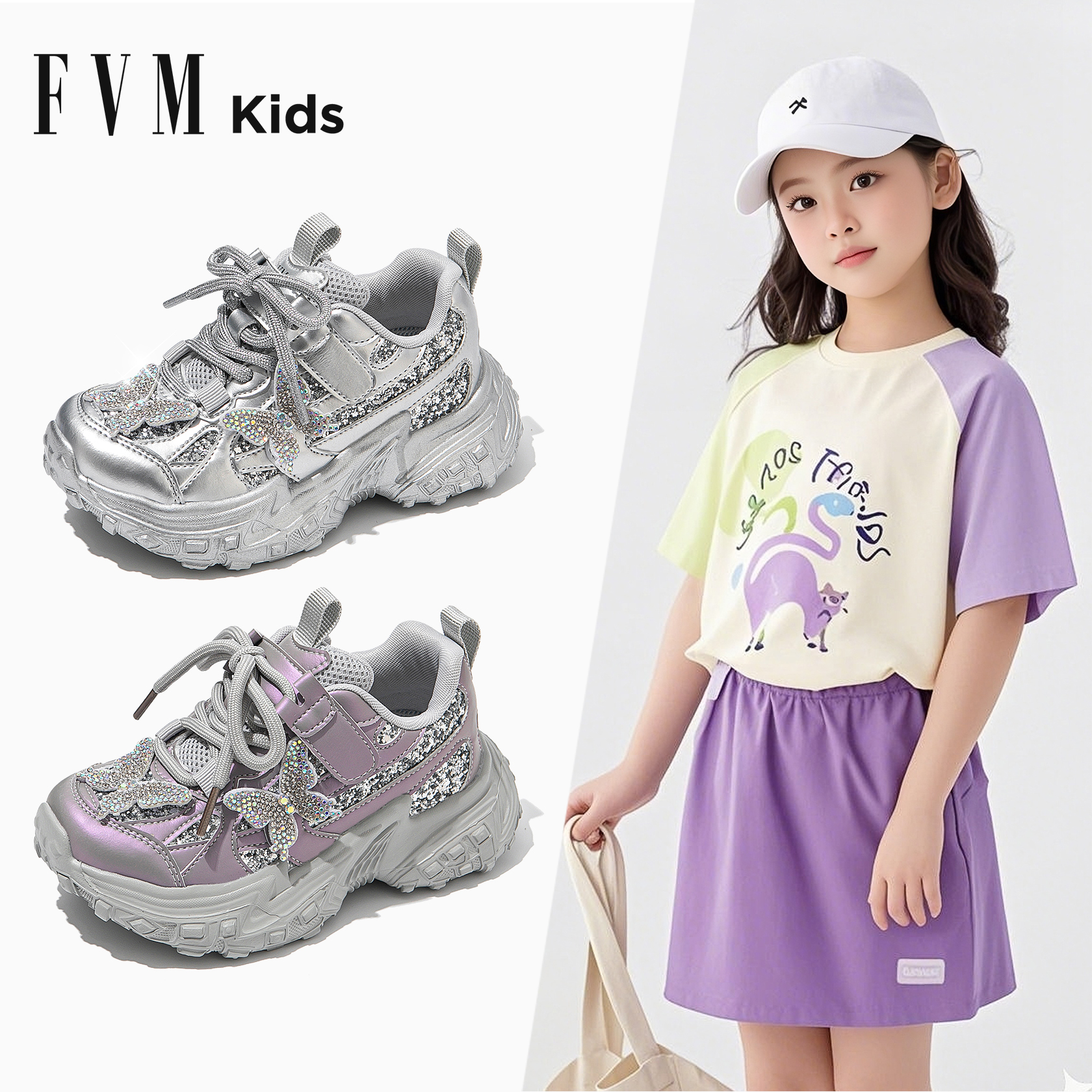 FVM女童鞋子儿童老爹运动鞋