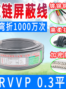 灰色高柔性屏蔽线TRVVP 2 3 4 5 6芯0.3耐油编码器信号线拖链电缆
