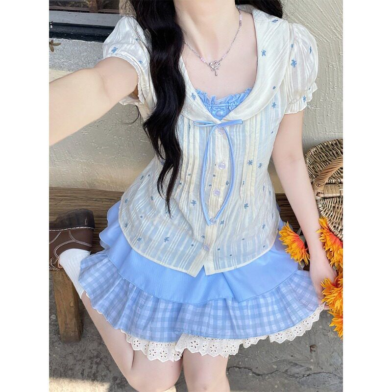 夏季少女甜美娃娃领假两