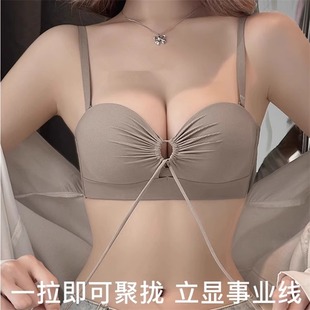 内衣女小胸聚拢加厚平胸显大无肩带内衣防滑绑带聚拢收副乳文胸罩