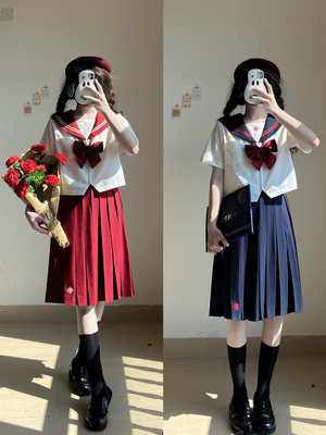 原创刺绣二本线jk双色优等生长度