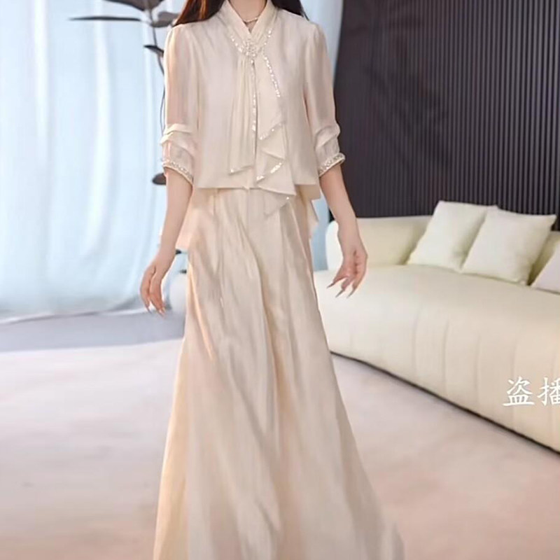 高级感时尚套装女夏季新款洋气气质休闲百搭显瘦上衣阔腿裤两件套