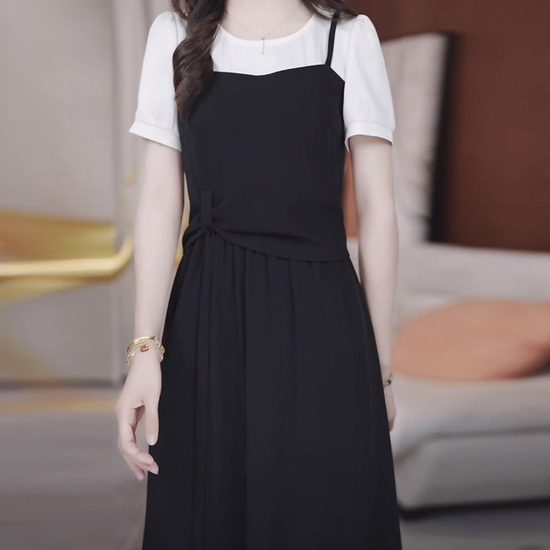 时尚高端假两件洋气连衣裙2025夏季新款显瘦遮肉时尚中长款裙子