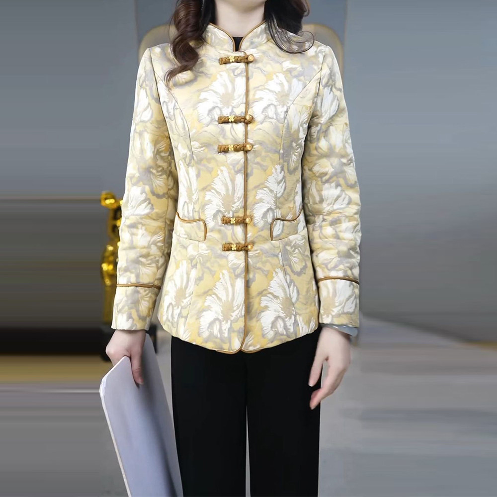 精致名媛高级感印花棉服女2025年冬季修身显瘦减龄百搭保暖短外套
