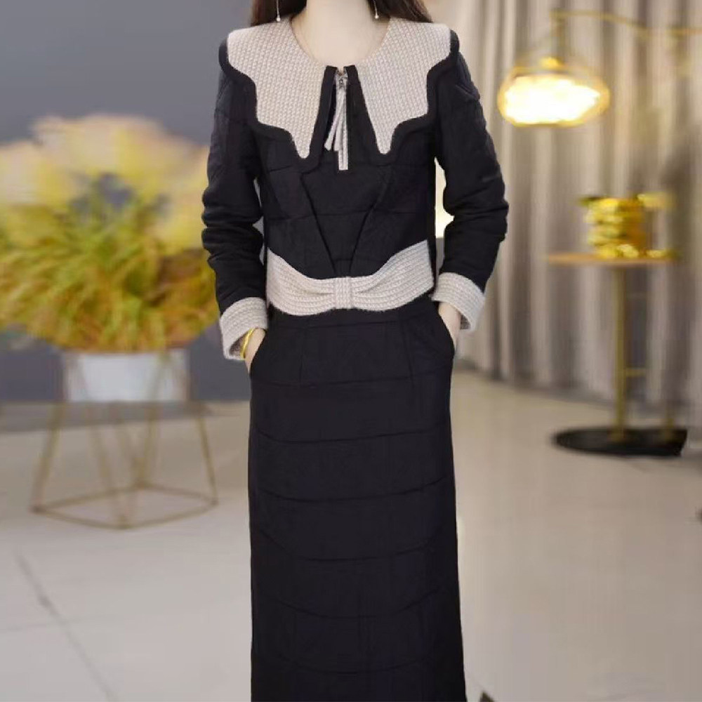 洋气优雅上衣搭半身裙女2025年秋冬季修身显瘦减龄中长款夹棉套装