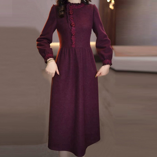 时尚洋气高级感连衣裙女2025年秋冬季修身显瘦减龄遮肚中长款裙子