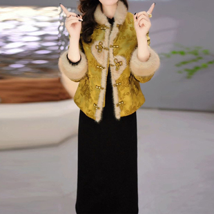 慕尧方女装新中式国风大码中年妈妈礼服裙2025年冬季新款加厚套装