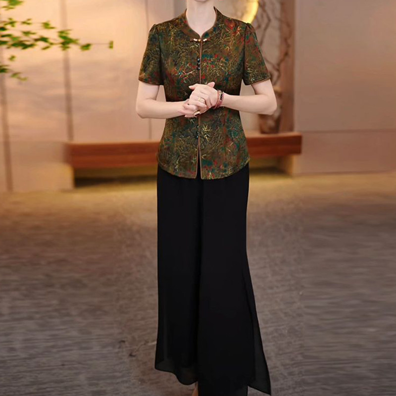 时尚休闲高档上衣裤子两件套2025夏季新款大码女装气质妈妈套装