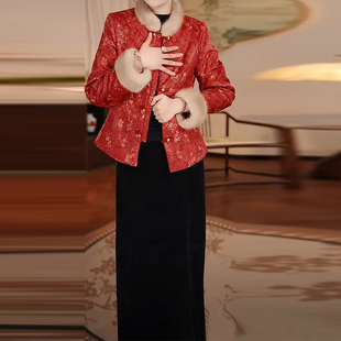 精致国风棉服搭半身裙女2025冬季修身显瘦减龄遮肉中长款保暖套装