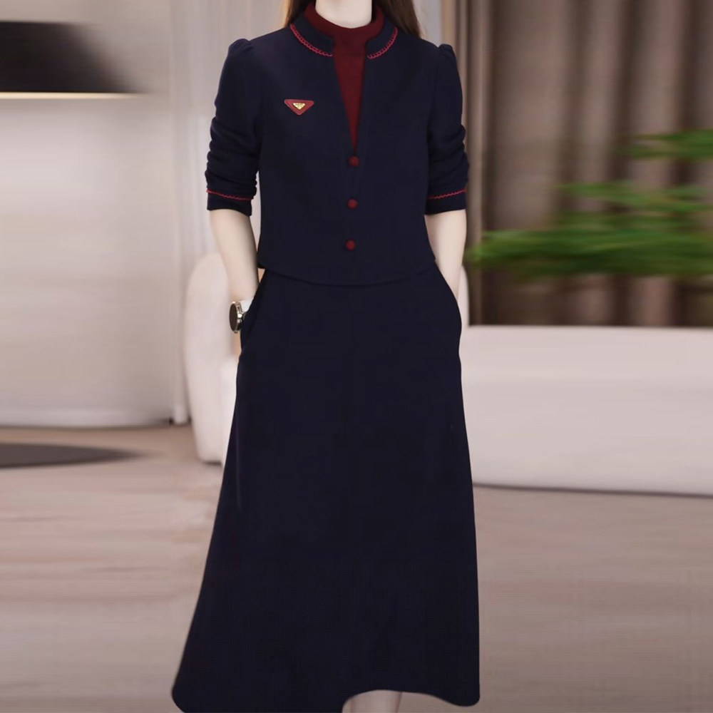 高档洋气假两件连衣裙女2025年秋冬季修身显瘦减龄遮肚中长款裙子