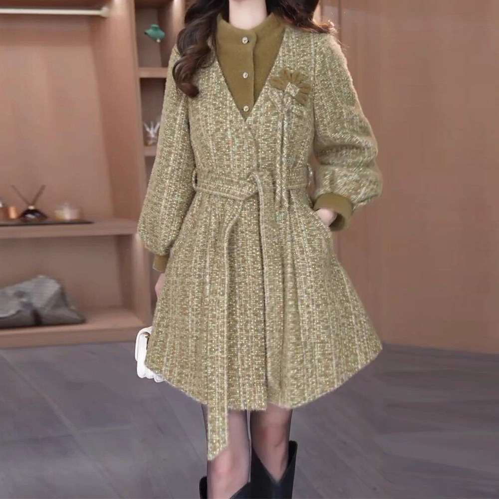 精致优雅贵妃绒拼接大衣女2025年冬季修身显瘦减龄遮肚中长款外套