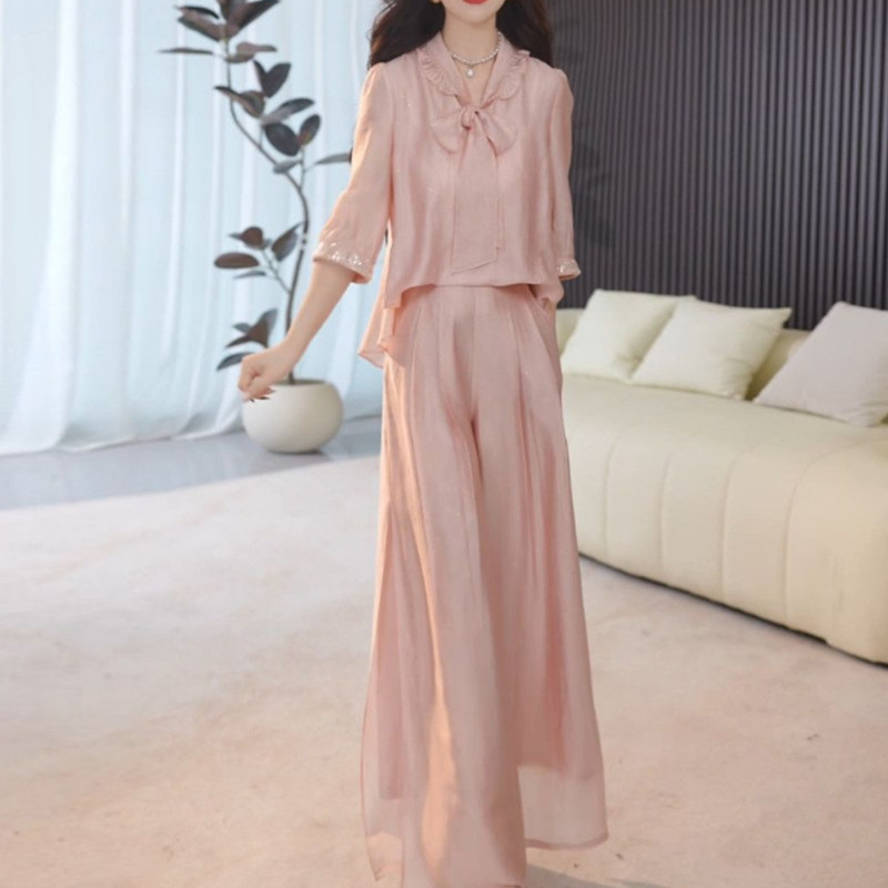 高级感时尚气质套装女士秋季新款洋气显瘦雪纺衫阔腿裤时髦两件套