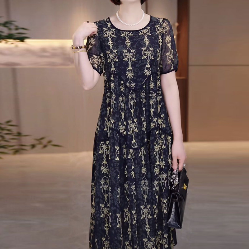 宽松大码冰丽丝薄款遮肚子显瘦连衣裙2026春季短袖中长款气质裙子