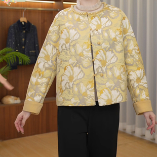 中式女装2026新款中年妈妈春款国风印花盘扣外套气质圆领长袖上衣
