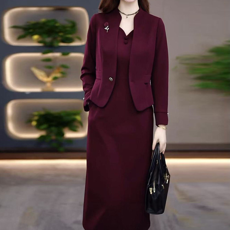 春秋时尚新款轻奢高级感小香风西装外套长袖连衣裙两件套气质套装