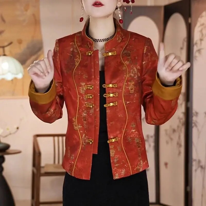 高档新中式国风提花棉服女2025年秋冬季修身显瘦减龄遮肉百搭外套