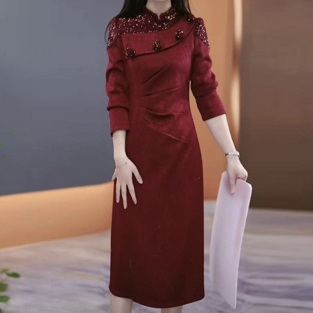 洋气优雅设计感连衣裙女2025年秋冬季修身显瘦减龄遮肉中长款裙子