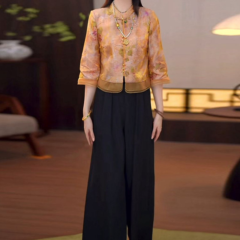 新中式国风外套女2026新款春夏季中袖上衣妈妈装洋气显瘦外套