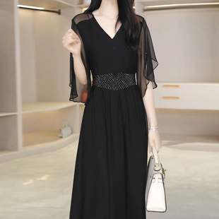 黑色真丝连衣裙女春2026新款高端品牌轻奢显瘦裙大牌桑蚕丝法式裙