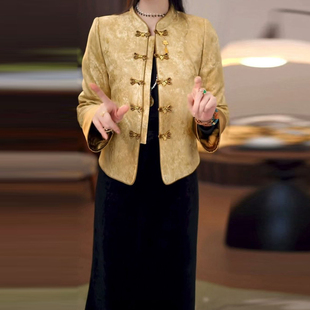 新中式宋锦提花缎夹棉加厚棉衣外套2025冬季新款气质显瘦保暖棉袄