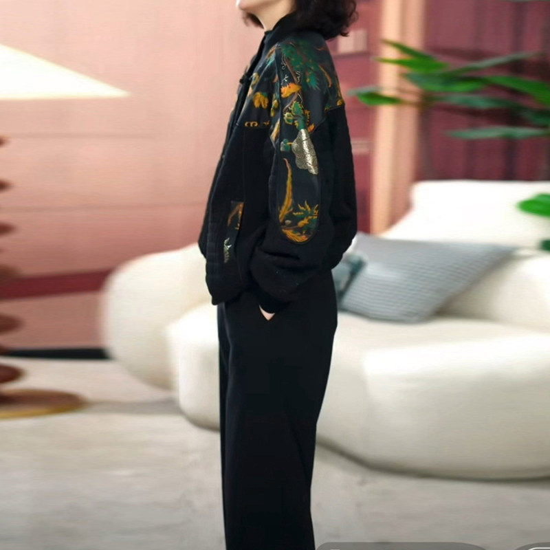 时尚双层棉短外套2026春季新款大码妈妈装气质显瘦新中式百搭外套