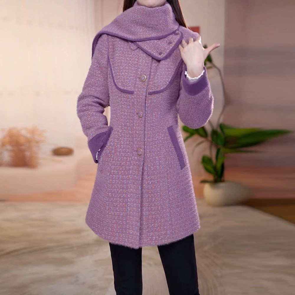 优雅贵妃绒夹棉大衣女2025年冬季修身显瘦减龄遮肉中长款保暖外套