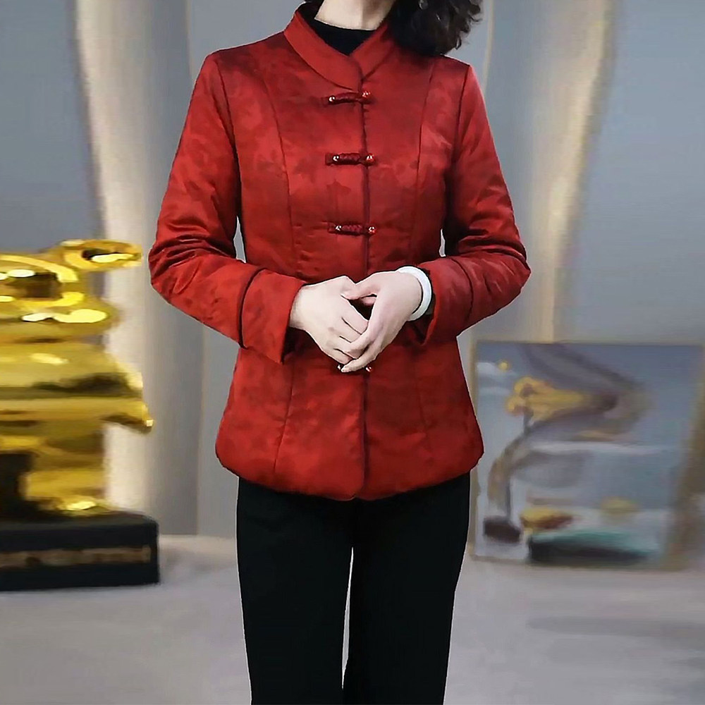 中老年女装宽松型棉服秋冬季新款中式大衣轻职风保暖加棉加厚外套