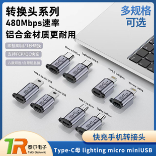 QC480MbpsType-C母lighting micro miniUSB快充手机转接头