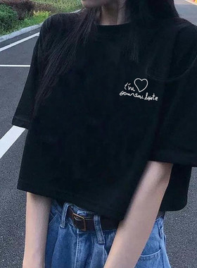 短袖t恤女新款夏季短款露脐打底衫上衣ins风学生韩版宽松火辣体恤