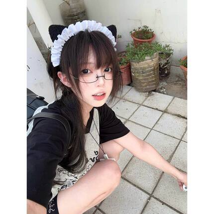 美式复古插肩短袖女夏季新款宽松涂鸦猫咪轻亚文化t恤拼接上衣ins