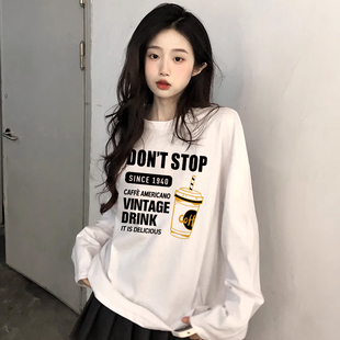 2024春秋长袖新款韩版上衣ins学院风长袖女t恤学生韩版宽松打底衫