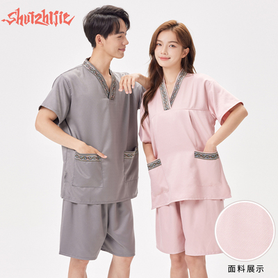 新款高档烫银纯棉汗蒸服情侣款