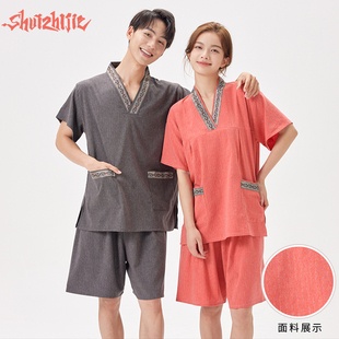 新款大码高档纯棉汗蒸服女男情侣盐蒸足疗洗浴浴服桑拿服采耳美容