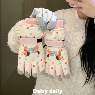 腊肠狗滑雪手套冬季 可触屏加绒加厚保暖防寒防风防水摩托骑行手套