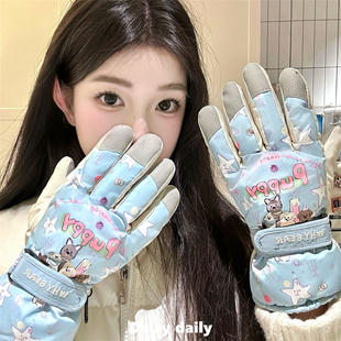 韩版 滑雪保暖加绒防滑户外防风抗寒骑行冬 软妹卡通小狗手套女冬季