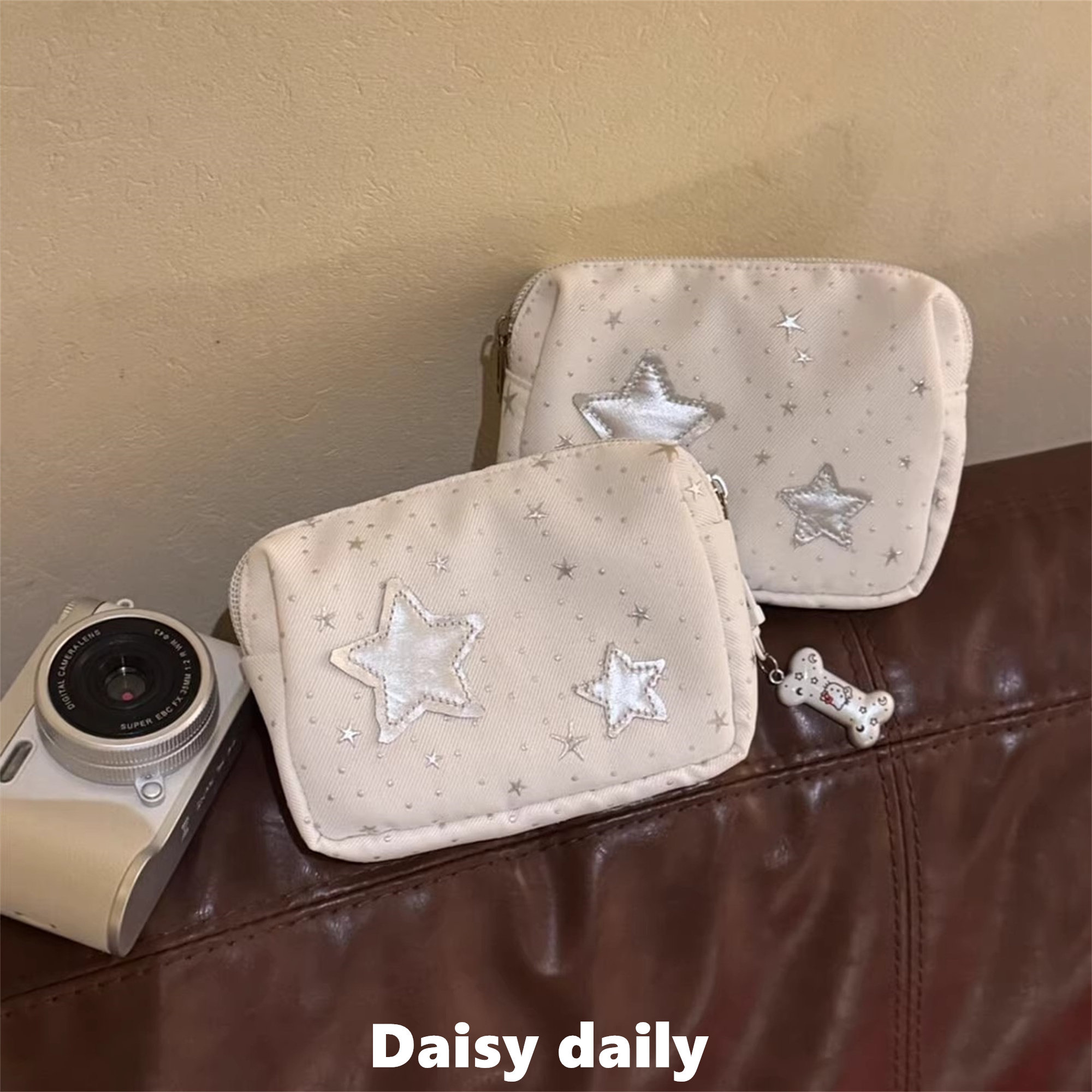 韩系ins风亮闪闪星星卡包化妆包女便携旅行小方包帆布收纳零钱包,收纳整理,化妆包,淘宝优惠券,粉丝福利购,淘宝优惠卷