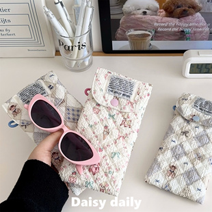 泡泡棉少女印花眼镜收纳包 防压眼镜袋便携布艺眼镜盒收纳袋笔袋