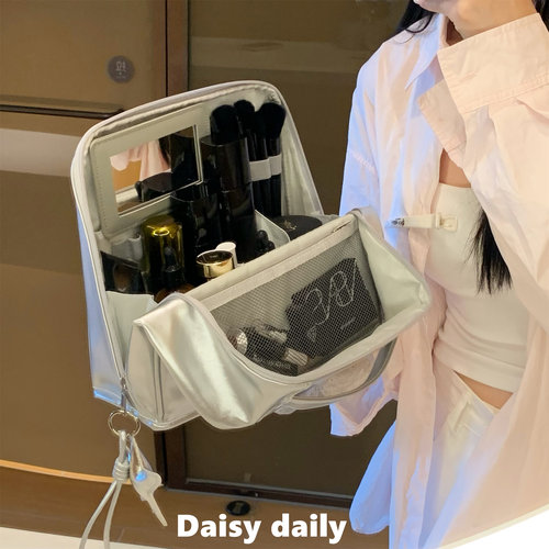 立式银化妆包收纳便携式大容量行李箱化妆品洗漱旅行手提分区防水