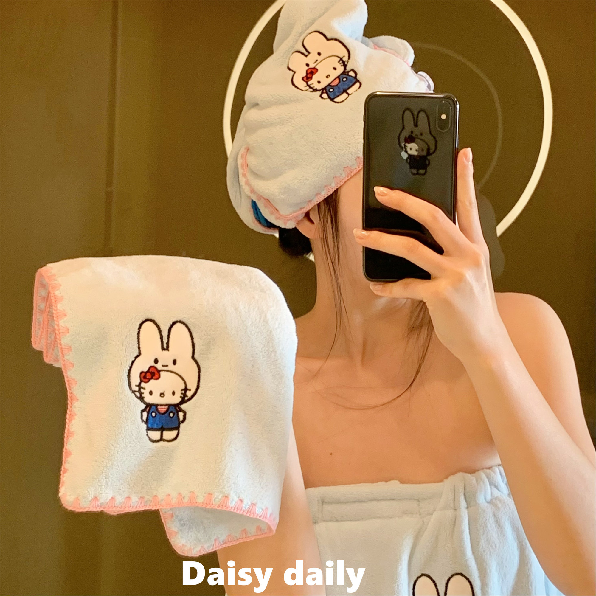 儿童洗脸毛巾吸水速干亲肤裹巾珊瑚绒面巾家用卡通可爱猫咪浴巾女