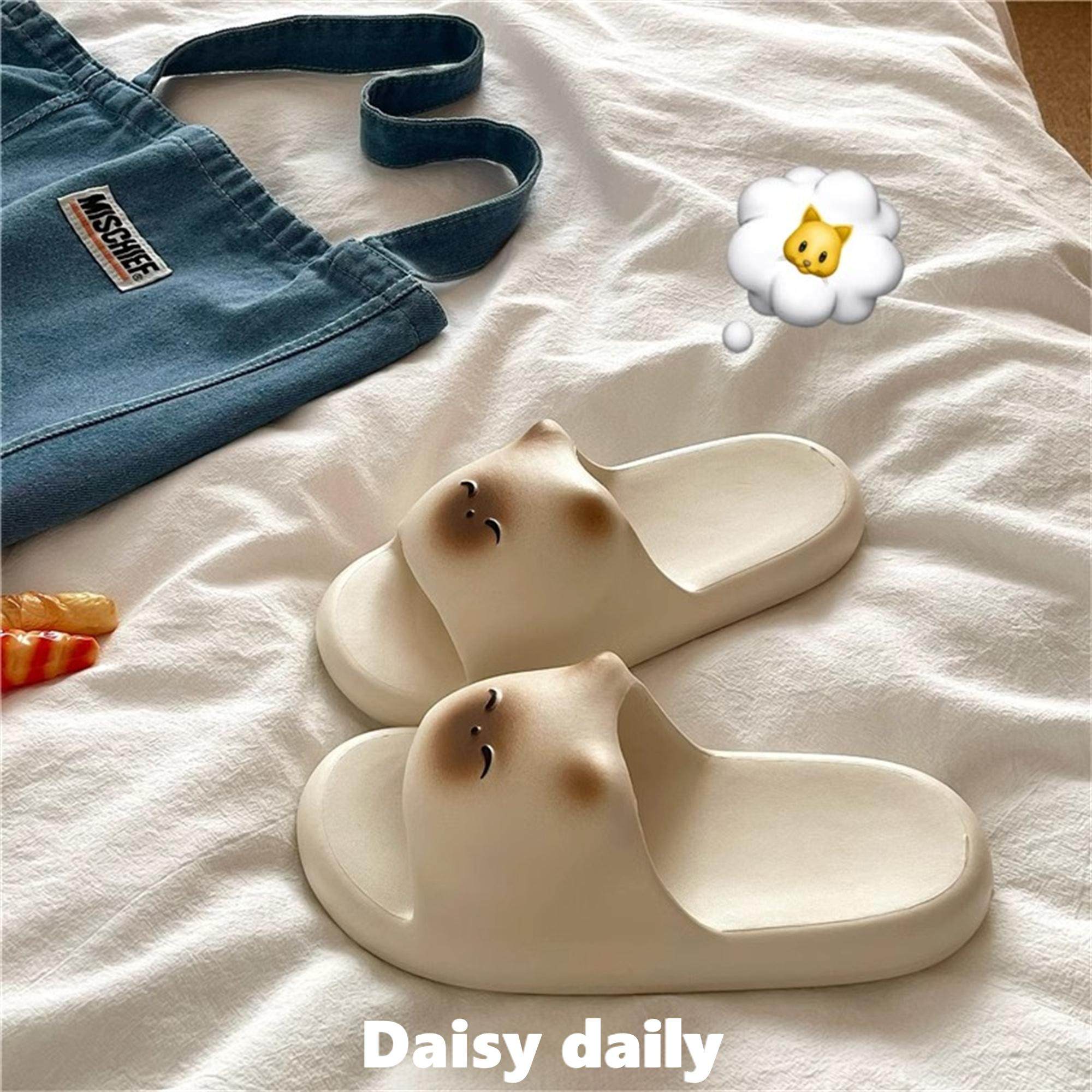 可爱吐司小猫迷糊可爱ins厚底一字拖鞋女居家室内外穿夏季凉拖鞋,女鞋,一字拖,淘宝优惠券,粉丝福利购,淘宝优惠卷