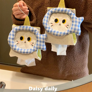 ins可爱猫咪纸巾袋挂式家用学生宿舍车载抽纸盒厕所收纳挂袋装饰