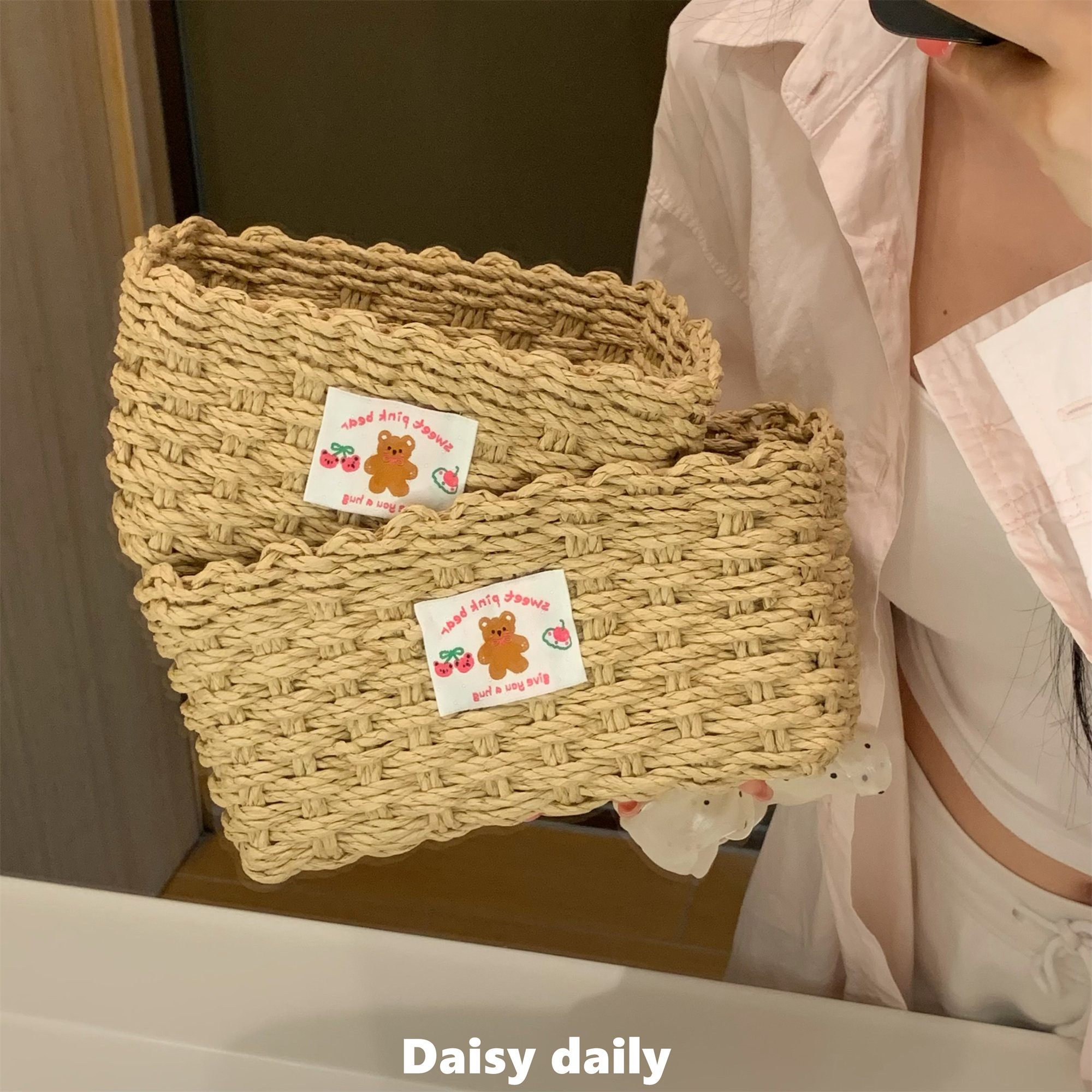 超好收纳~可爱小熊收纳盒桌面化妆品玩具零食杂物筐家客厅置物架图片
