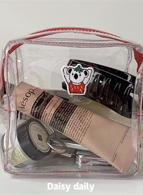 韩国ins自制平替可爱草莓小考拉透明PVC防水便携洗漱袋化妆包收纳